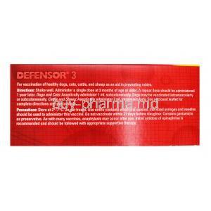 Defensor 3 Rabies Vaccine for Dogs, Cats, Cattle and Sheep directions