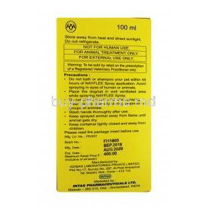NAYFLEE spray, Fipronil,100ml, Box information, Mfg date, Expiry date, Manufacturer, precautions