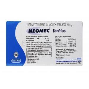 NEOMEC,Ivermectin 10mg, Tablet, Box information