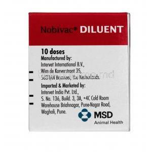 NOBIVAC Diluent, Vaccine, 10 doses, Box information, Manufactuer