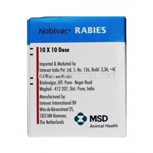 NOBIVAC RABIES Vaccine,1ml per dose, Box information, Manufacturer