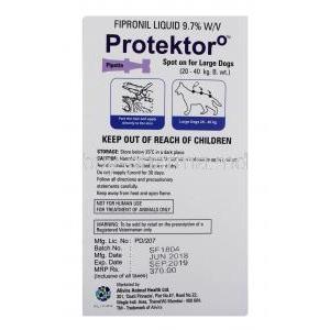 PROTEKTOR O (20-40KG) Spot on  Large dog, Fipronil, 2.68ml,  Box information, Usage, Storage, Manufacturer