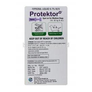 PROTEKTOR O (10-20KG) Spot on Medium dog, Fipronil, 1.34ml, Box information, Usage, Storage, Manufacturer