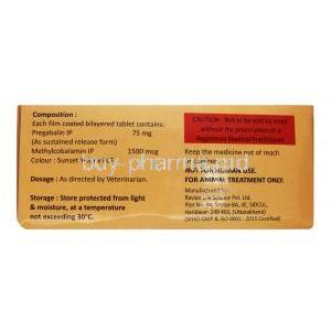 PREGAMYL FORTE, Pregabalin 75mg, Methylcobalamin 1500mcg,Tablet, Box information, Composition, Storage