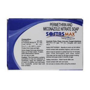 SOFTAS MAX Soap, Permethrin 2%, Niconazole 2%, Soap bar 75g, Box information, Composition