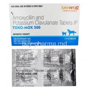 Toxo- Mox, Amoxycillin abd Potassium 500mg box and tablets