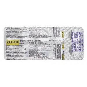 Zedox, Doxycycline 100mg tablet back