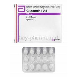 Gluformin I, Metformin 500mg box and tablets