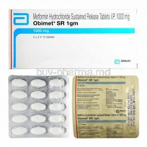 Obimet, Metformin 1000mg, box and tablets