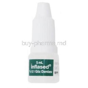 Inflased, Diclofenac Sodium Eye Drop, 5ml 0.1%, Bilim Pharma, bottle front presentation