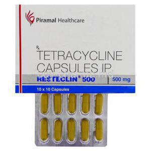 Resteclin, Tetracycline 500 mg Capsule and box