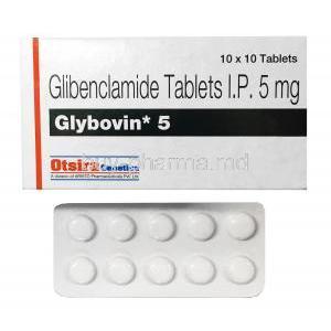 Glybovin, Glibenclamide 5mg box and tablet