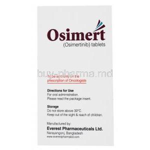 Osimert, Osimertinib 80mg 30 tabs, Everest, box side presentation with directions of use and storage instructions