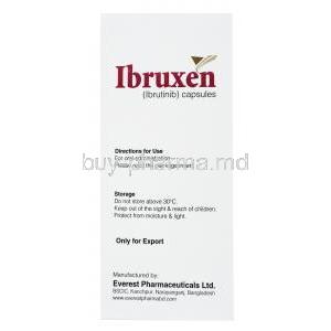 Ibruxen, Ibrutinib 140mg 120 capsules, Everest, Box side presentation with directions for use and storage instructions
