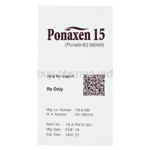 Ponaxen, Ponatinib, 15mg 30 tablets, Everest, box side presentation