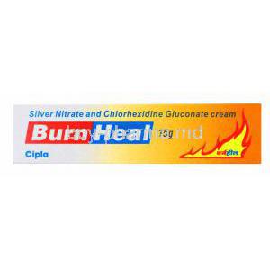 BurnHeal Cream, Silver Nitrate 0.2%, Chlorhexidine Gluconate 0.12% 15gm Cream, box front presentation