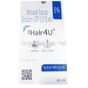 Hair4U, Minoxidil Topical Solution USP 5.0% 60ml, box front presentation