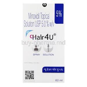 Hair4U, Minoxidil Topical Solution USP 5.0% 60ml, box front presentation