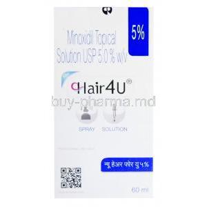 Hair4U, Minoxidil Topical Solution USP 5.0% 60ml, box front presentation