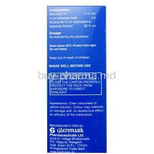 Hair4U, Minoxidil Topical Solution USP 5.0% 60ml, box side presentation with information