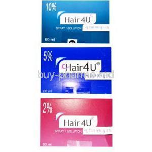 Hair4U, Minoxidil Topical Solution USP 2.0%, 5.0% and 10.0% 60ml, box top presentation