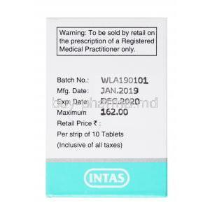 Pruwel, Prucalopride tablets 1mg 10 x 10 tablets, Intas, box  side presentation