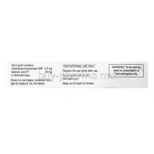 Ultravex S6, Halobetasol / Salicylic Acid, Halobetasol topical 0.05%w/w/ Salicylic Acid 6%w/w, box back presentation