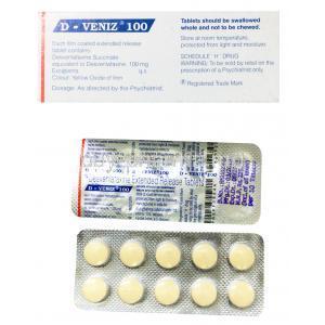 D-Veniz, Desvenlafaxine Extended Release Tablet, 100 mg, box and blister pack back presentation