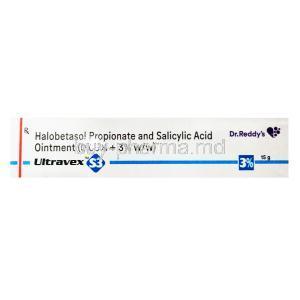 Ultravex S3, Halobetasol / Salicylic Acid, Halobetasol topical 0.05%w/w/ Salicylic Acid 3%w/w, box front presentation