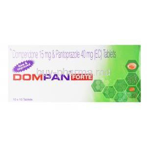 Dompan Forte, Domperidone 15mg/ Pantoprazole 40mg, box front presentation