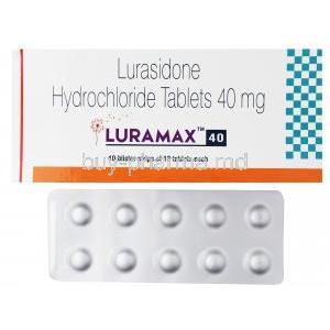 Luramax, Lurasidone Hydrochloride Tablets 40mg, box and blister pack presentation