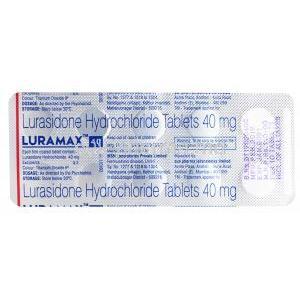 Luramax, Lurasidone Hydrochloride Tablets 40mg, blister pack back presentation