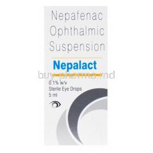 Nepalact Eye Drop, Nepafenac Ophthalmic suspension, 0.1% w/v sterile eye drops 5ml, box front presentation