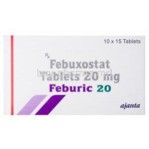 Feburic 20, Febuxostat tablets 20mg, Ajanta, box front presentation