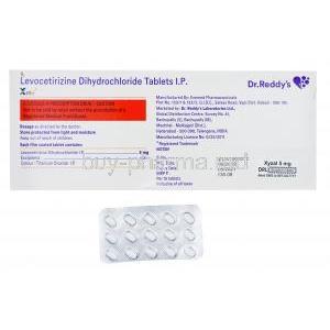 Xyzal, Levocetirizine dihydrochloride tablets I.P., 5mg 15 tablets, box and blister pack back presentation