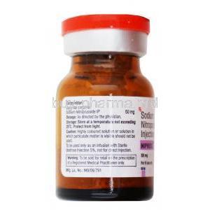 Nipress, Sodium Nitroprusside Injection IP, 50mg, Samarth, Vial bottle side presentation with information on composition, dosage, storage, caution and warning label.