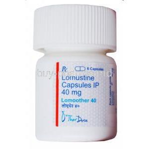 Lomoother, Lomustine Capsules IP 40mg, 6 capsules, Therdose Pharma Pte ltd, Bottle front presentation