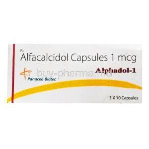 Alphadol-1, Alfacalcidol capsules 1mcg, Panacea Biotec, box front presentation