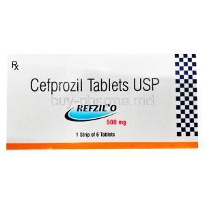 Generic Cefzil, Cefprozil, Refzil O, 500mg, 6 tabs, box front presentation