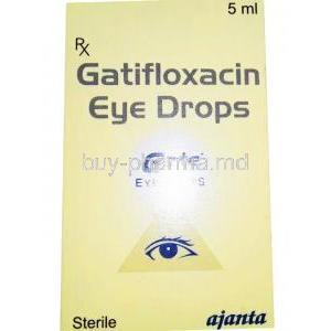 Gatifloxacin eye drops, Ajanta 5ml, box front presentation