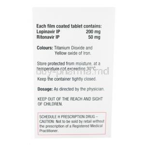 Alltera, Lopinavir 200mg/ Ritonavir 50mg, Mylan, box back presentation with product information