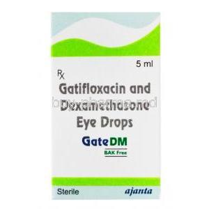 Gate DM Eye Drop, Dexamethasone 0.1% w/w/ Gatifloxacin 0.3% w/w, Ajanta Pharma, box front presentation