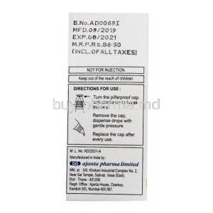 Gate DM Eye Drop, Dexamethasone 0.1% w/w/ Gatifloxacin 0.3% w/w, Ajanta Pharma, box back presentation with information