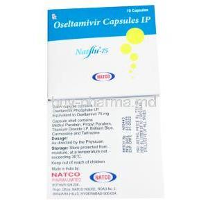 Natflu-75, Oseltamivir capsules, Natco, box front and back presentation