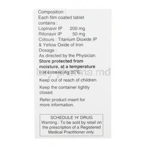 Emletra, Ritonavir 50mg/ Lopinavir 200mg, Emcure Pharma, box back presentation with product information