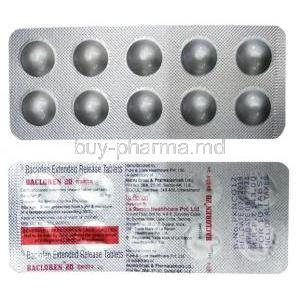 Bacloren, Baclofen Extended release tabs, 20mg, blister pack