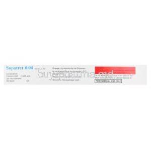 Supatret Gel, Tretinoin 0.04% w/w, 20gm, Sun Pharmaceutical Industries Ltd, box back presentation