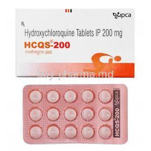 HCQS, Hydroxychloroquine box and tablet