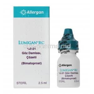 Lumigan RC eye drop, Bimatoprost 0.01% box and bottle