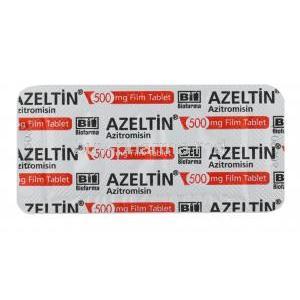 Azeltin, Azithromycin 500mg tablet back